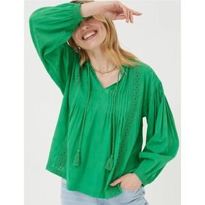 Fat Face Women's Green Freya Lace Blouse Long Sleeve Size 10